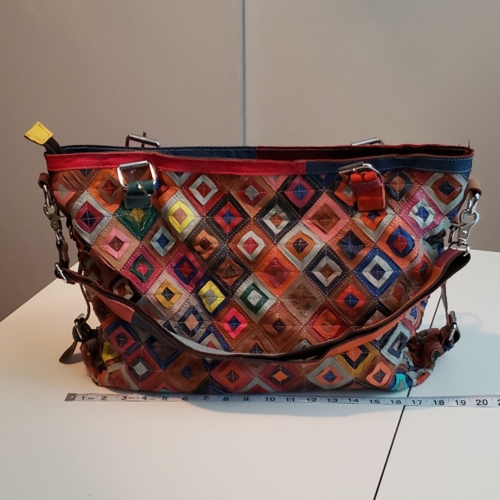 Genuine Leather Patchwork Shoulder Tote